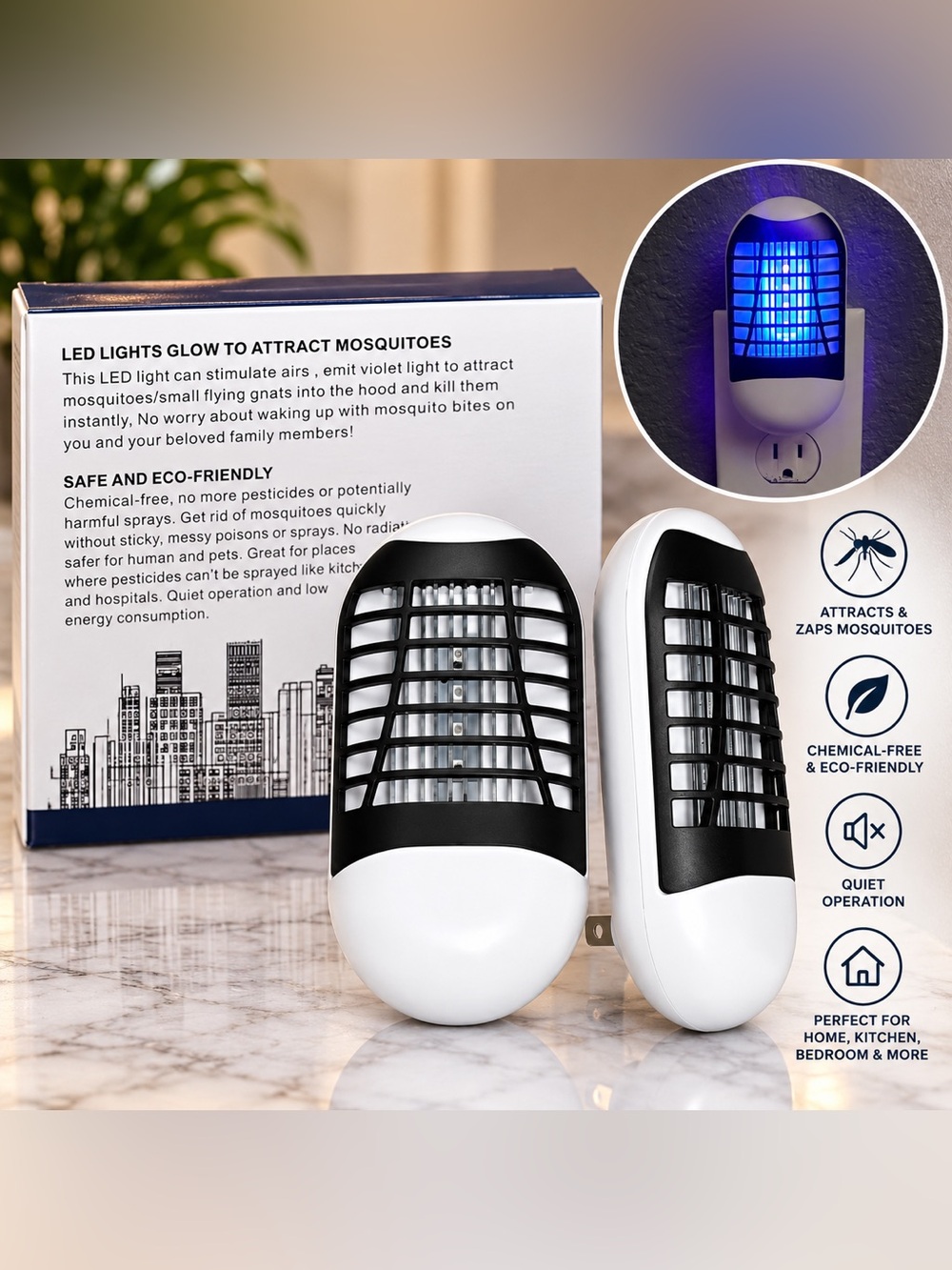 2 pack LED White and Black Mosquito Zapper Night Lights - Unbranded